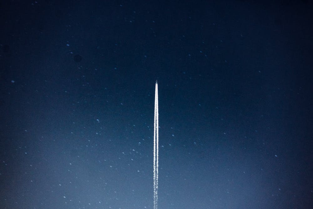 Spaceship flying during night
